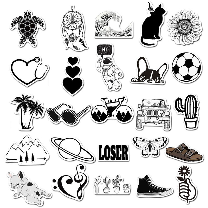 Black Water Proof Stickers - Non-repeating 50pcs/Pack