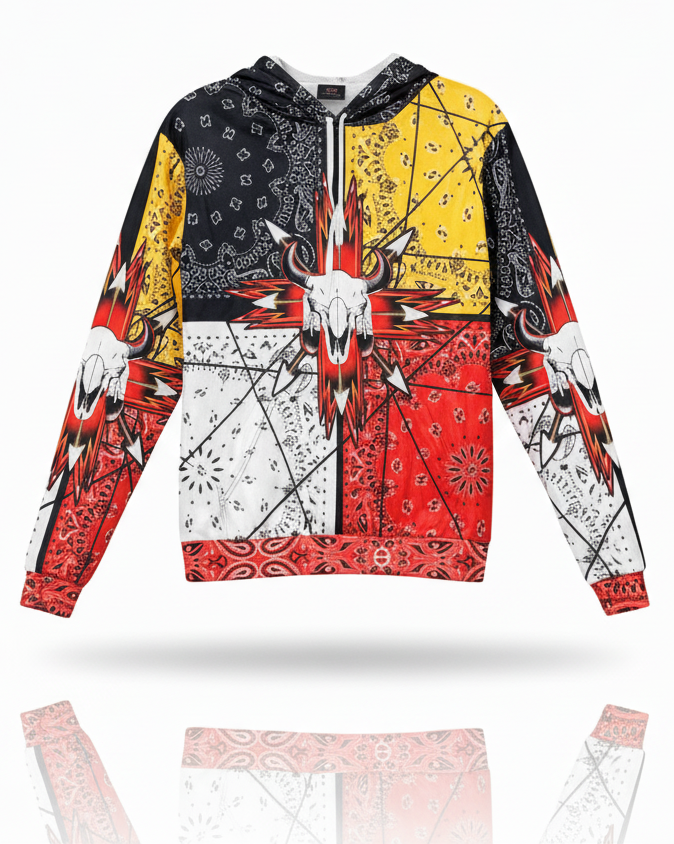 Unisex Graphic Streetwear 3D Hoodie - Tribal Bandana Skull Patchwork