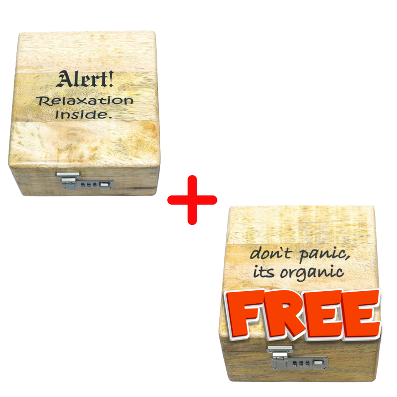 Buy 1 get 1 FREE - Handcrafted Wood Box - Alert! Relaxation Inside & Don't Panic, It's Organic