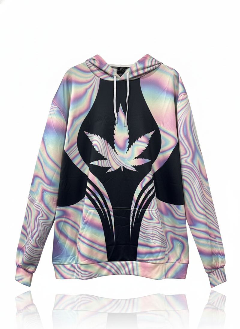 Unisex Graphic Streetwear 3D Hoodie - Trippy Neon Mirage Leaf