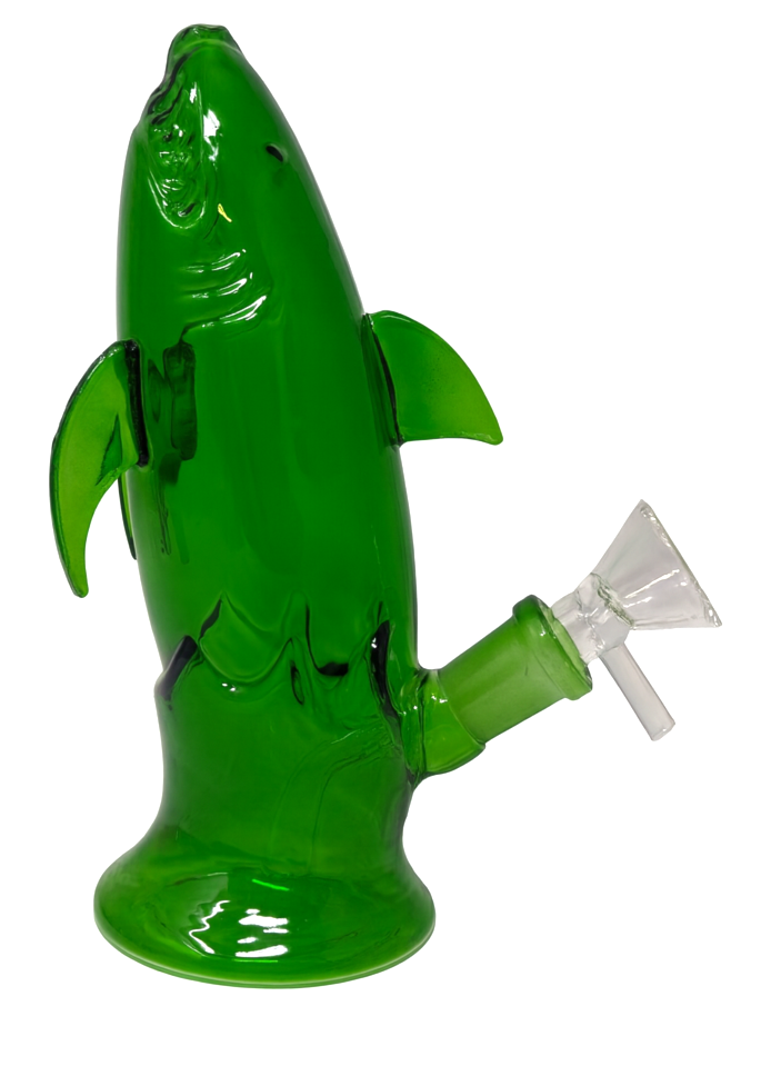 7" Green Shark Glass Water Pipe