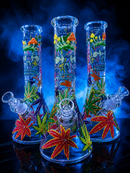 🍄💀 13"Neon Shroom Skull Beaker Bong, 7mm Tick Glass  🍁✨