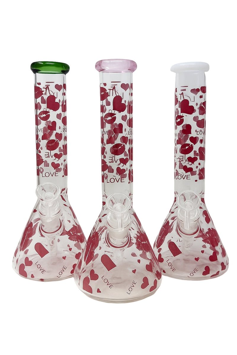 10" Love & Kisses Glass Beaker Water Pipe - Assorted color