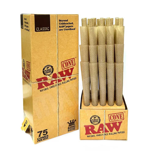 Raw Classic Hemp King Size Pre-Rolled Cones 75 Pack