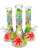 🍄💀 13"Neon Shroom Skull Beaker Bong, 7mm Tick Glass  🍁✨