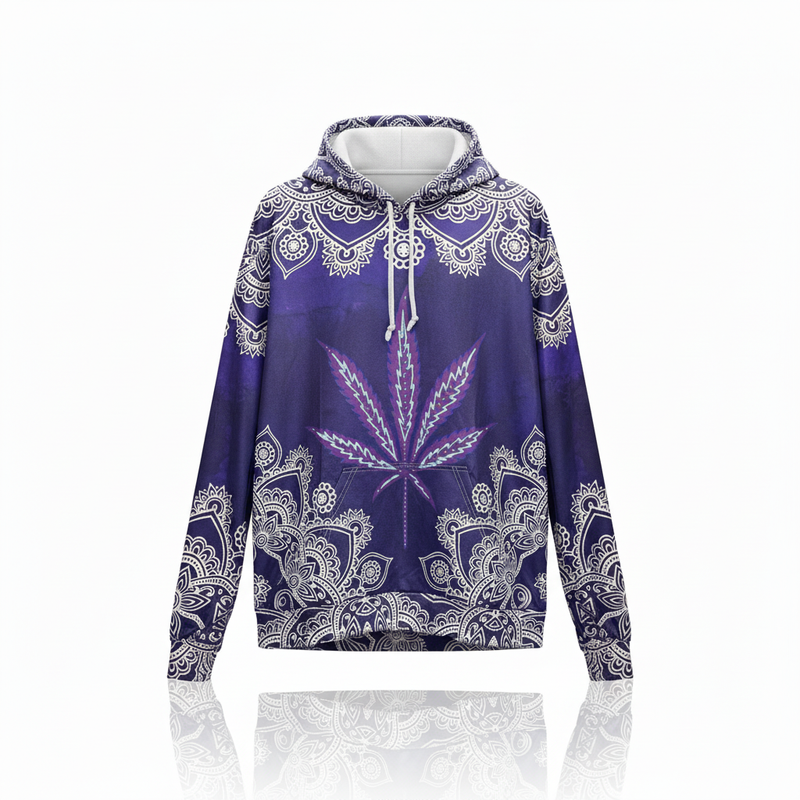 Unisex Graphic Streetwear 3D Hoodie - Purple Mandala Leaf