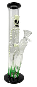 10" 3D Glow Skeleton Straight Glass Tube 💀✨🌿