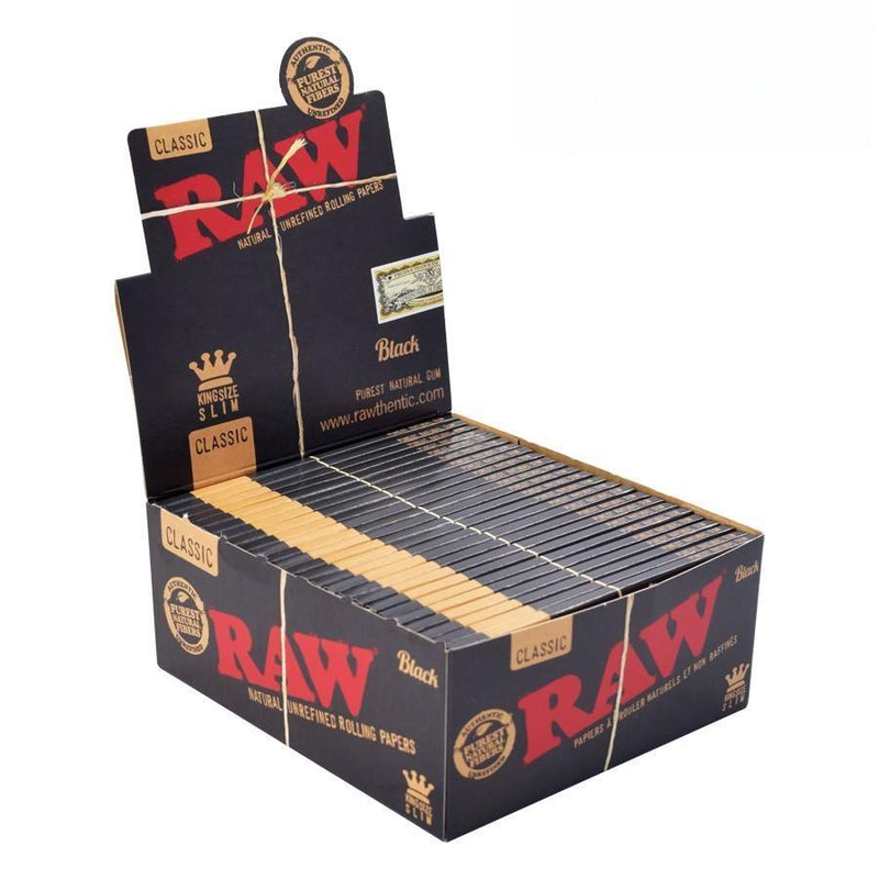 RAW Black King Size Slim Rolling Papers - 32 Packs/Box