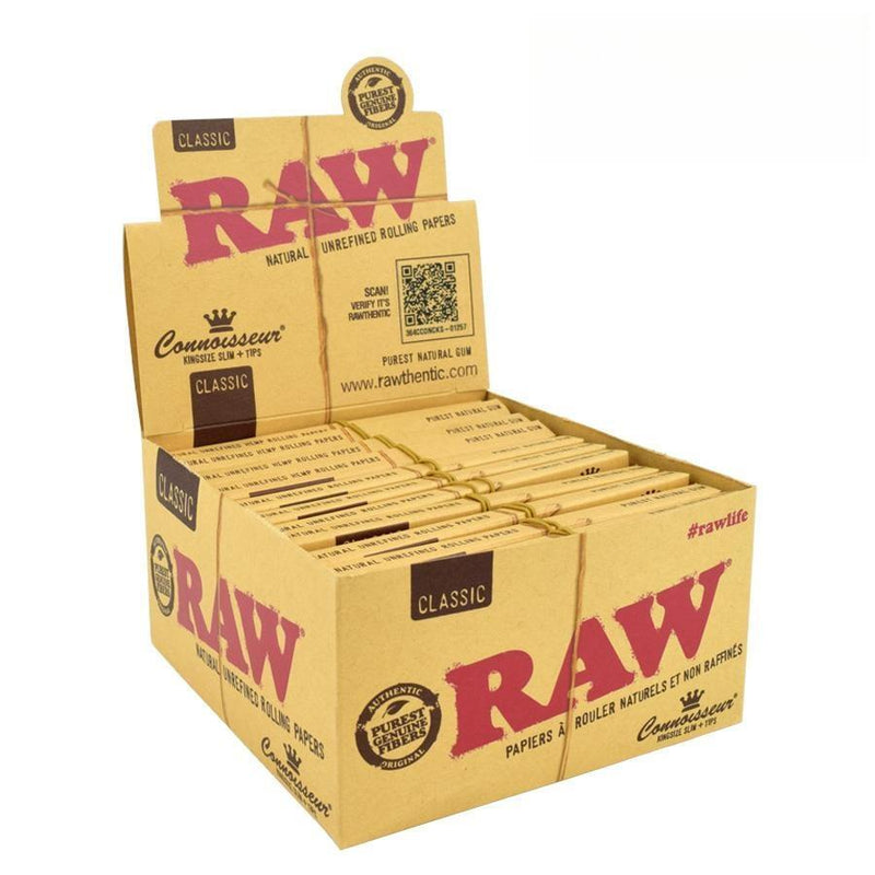RAW Connoisseur King Size Slim Rolling Papers w/ Tips - 24 Packs/Box