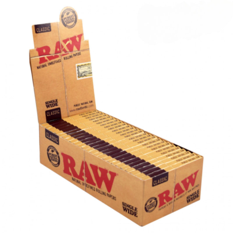 RAW Classic Single Wide Double Window Rolling Papers - 25 Packs/Box