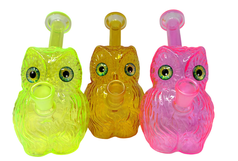 6" Owl Glow Glass Water Pipe - Assorted design