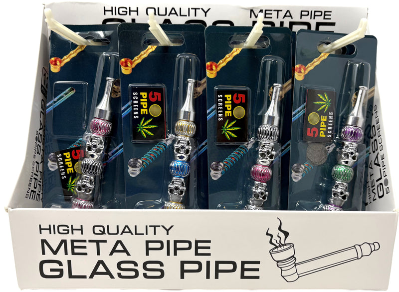 5" Skull Tower Metal Pipe w/ Screen/ Grinder - 12Pcs/Display - Assorted deigns