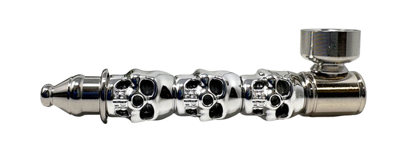 4" Chrome Skull Chamber Metal Smoking Pipe – Single Piece