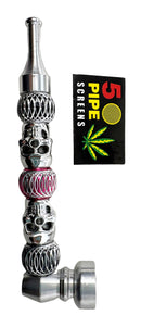 5" Skull Tower Metal Pipe w/ Screen/ Grinder - 12Pcs/Display - Assorted deigns
