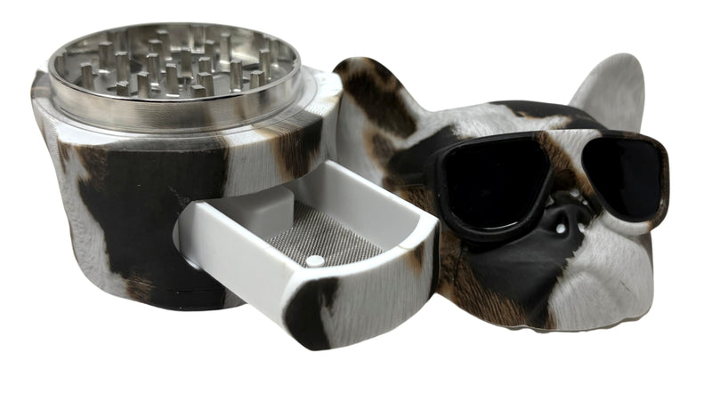 3D Bulldog Head Metal Herb Grinder Display – Animal Design 4-Piece Grinders (6 Styles)