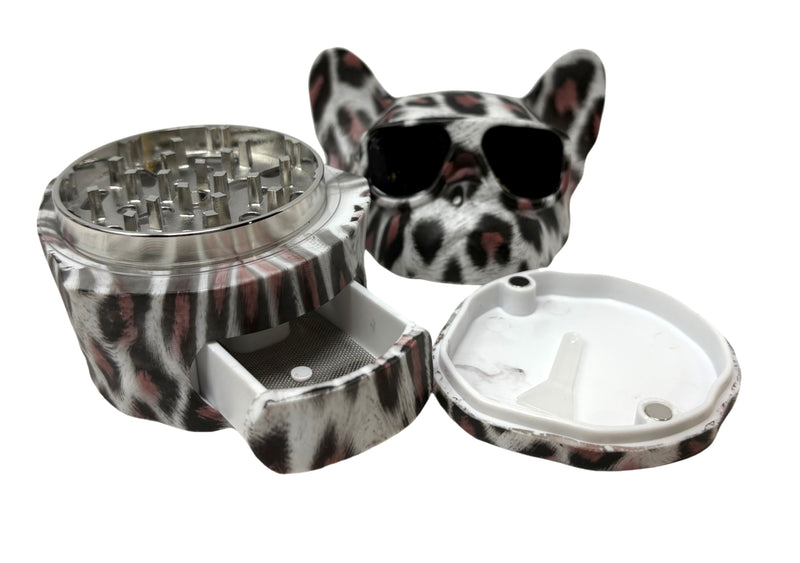 3D Bulldog Head Metal Herb Grinder Display – Animal Design 4-Piece Grinders (6 Styles)