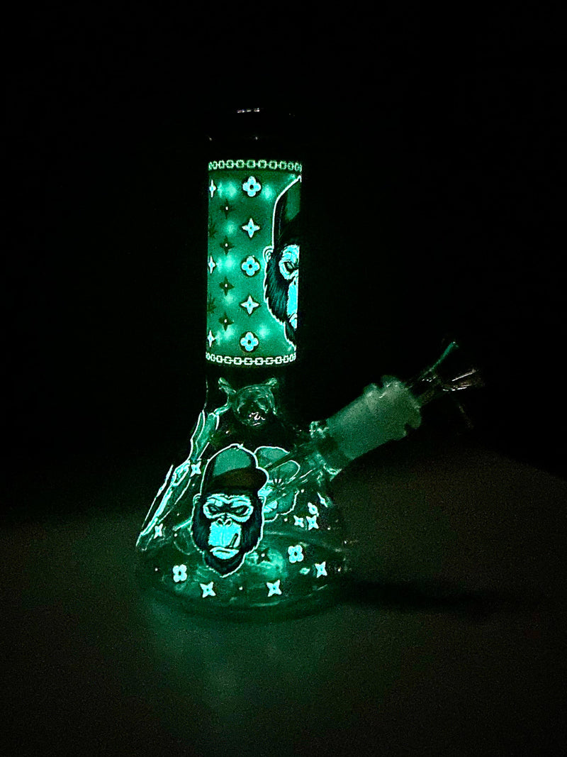 9" Hipster Monkey Print Glow in the Dark Water Pipe