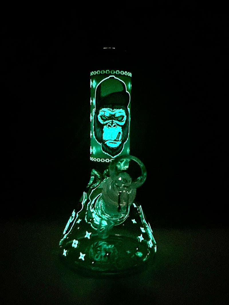 9" Hipster Monkey Print Glow in the Dark Water Pipe