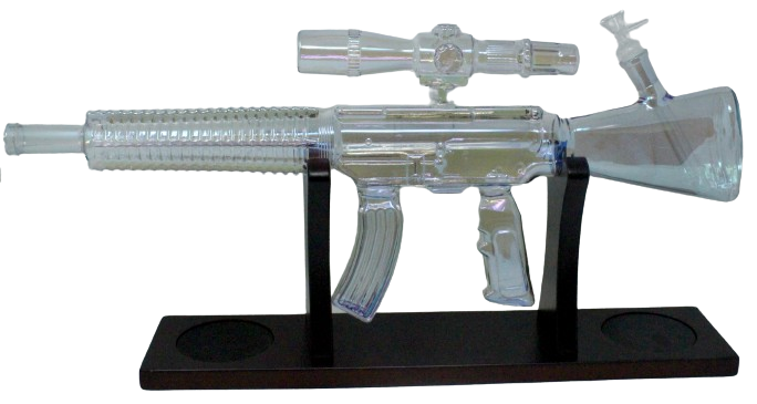 24" Metallic Rifle Gun Glass Water Pipe with Wooden Stand
