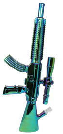 24" Metallic Rifle Gun Glass Water Pipe with Wooden Stand
