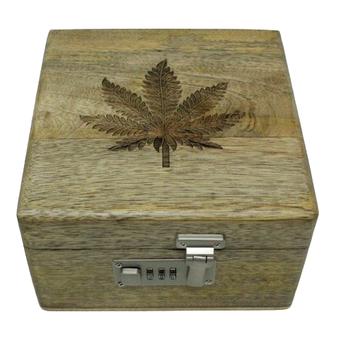 Handcrafted Wood Box - Leaf Engraved on Top