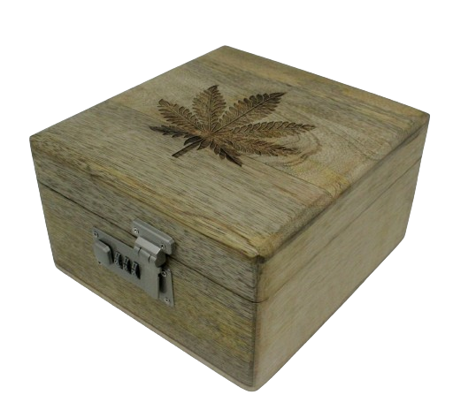 Handcrafted Wood Box - Leaf Engraved on Top