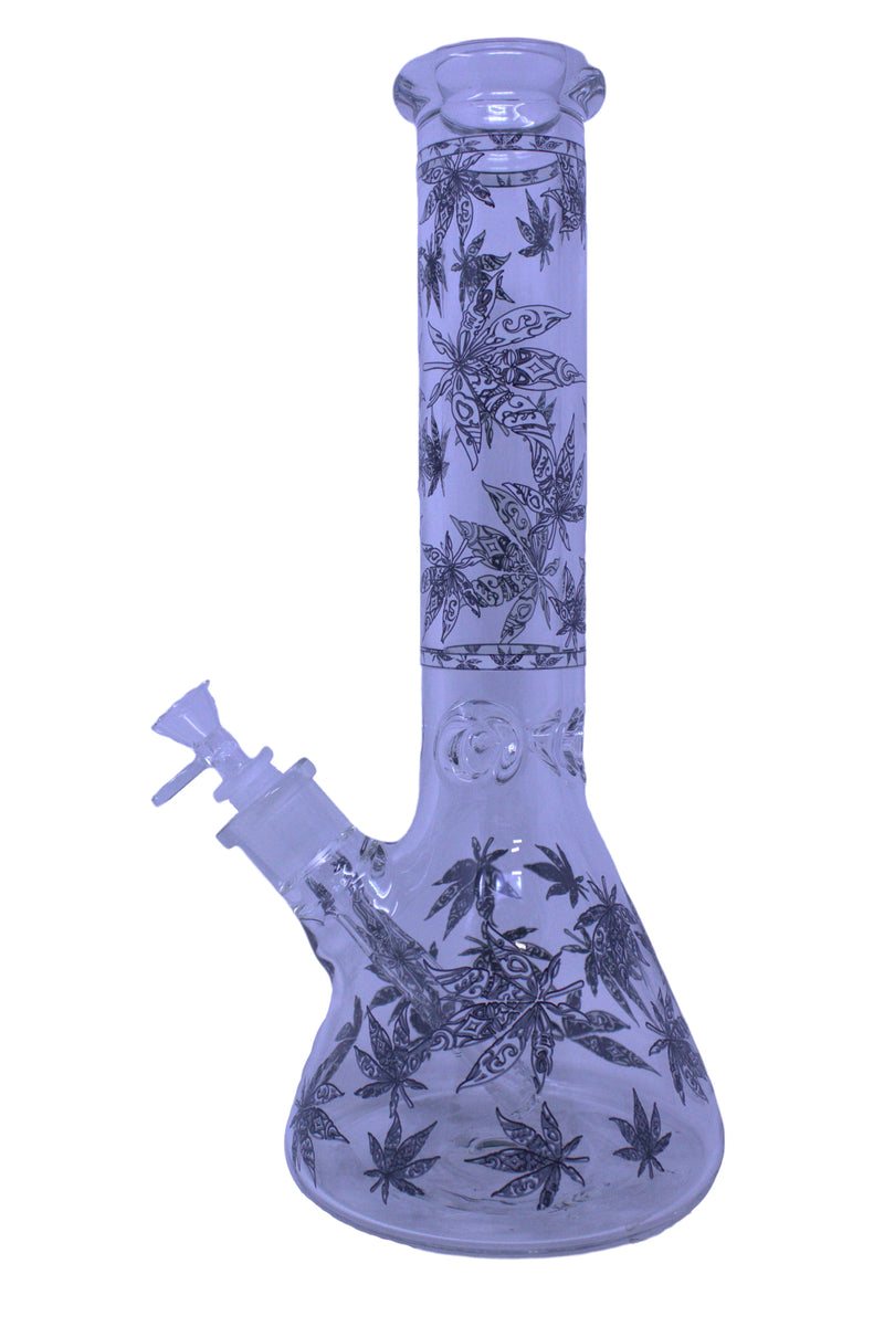 14" 7mm Leaf Pattern Glow in the Dark Beaker Water Pipe