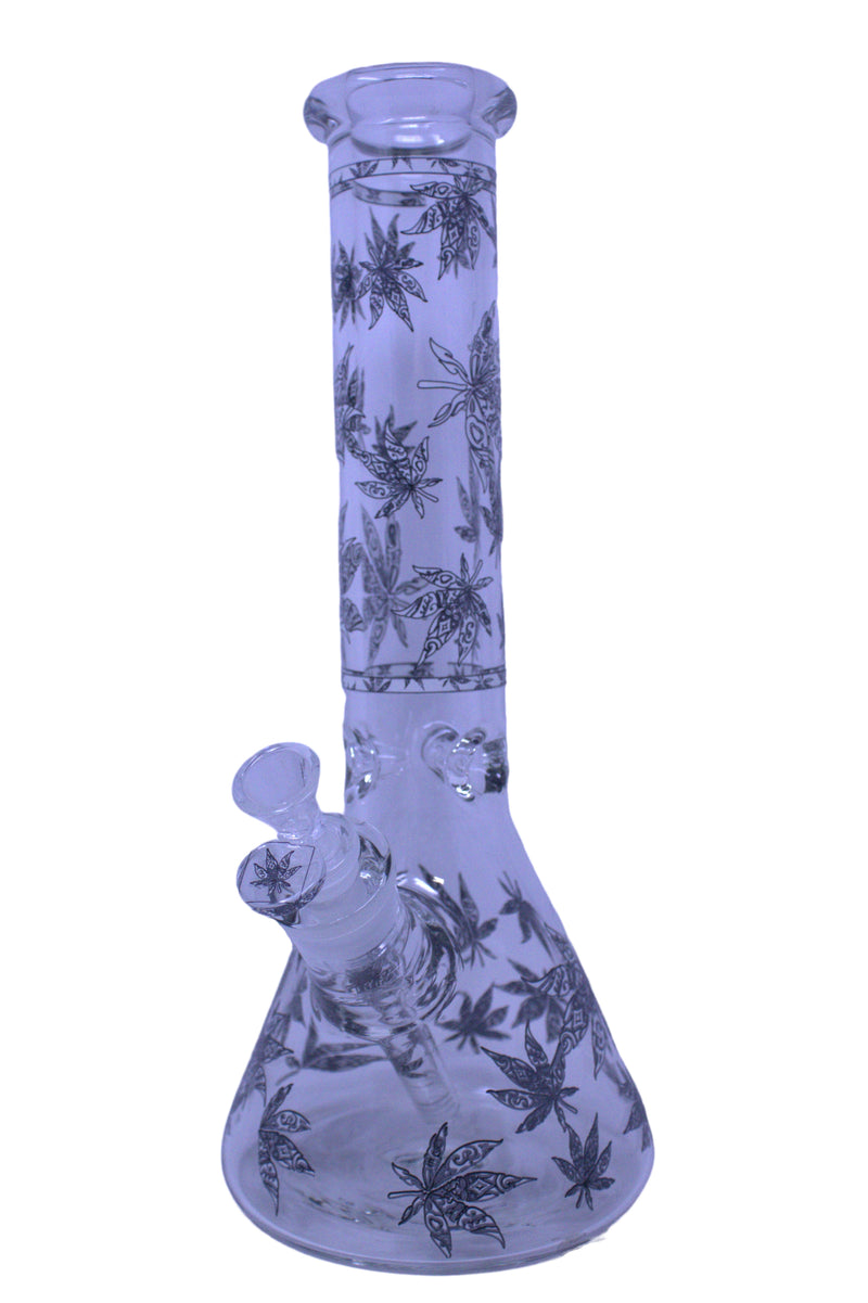 14" 7mm Leaf Pattern Glow in the Dark Beaker Water Pipe