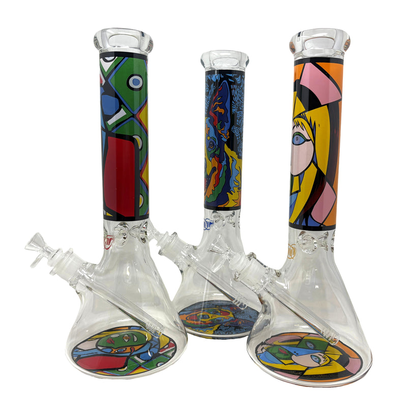 14" 7mm Art Designs  Beaker Water Pipe Assorted design