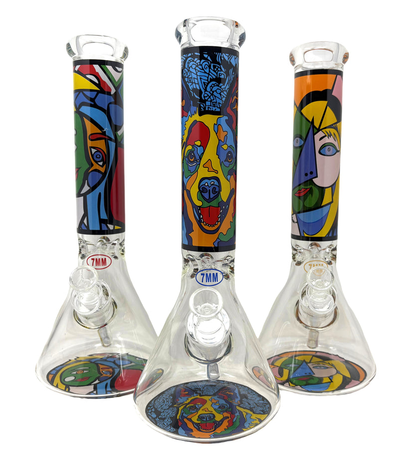 14" 7mm Art Designs  Beaker Water Pipe Assorted design