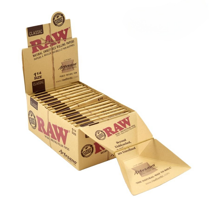 RAW Classic Artesano 1 1/4 Rolling Papers w/ Tips & Tray - 15 Packs/Box