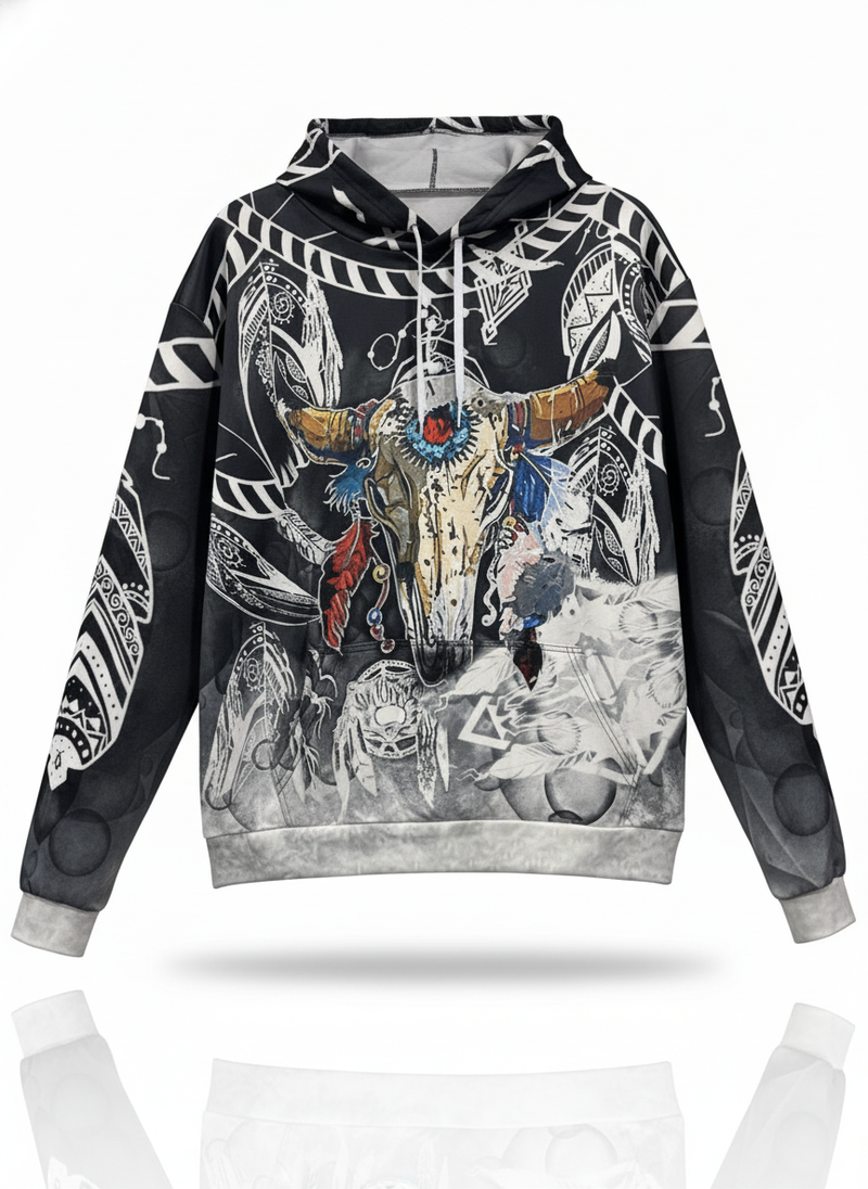 Unisex Graphic Streetwear 3D Hoodie - Dreamcatcher Buffalo Skull
