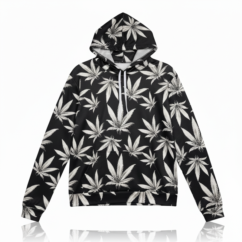 Unisex Graphic Streetwear 3D Hoodie - Monochrome Leaf Pattern