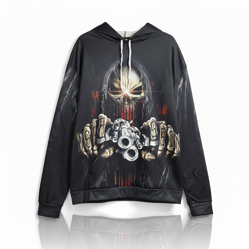 Unisex Graphic Streetwear 3D Hoodie - Grim Skull Gunslinger