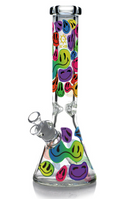 EC420 14" 7mm Melted Emoji Print Beaker Water Pipe