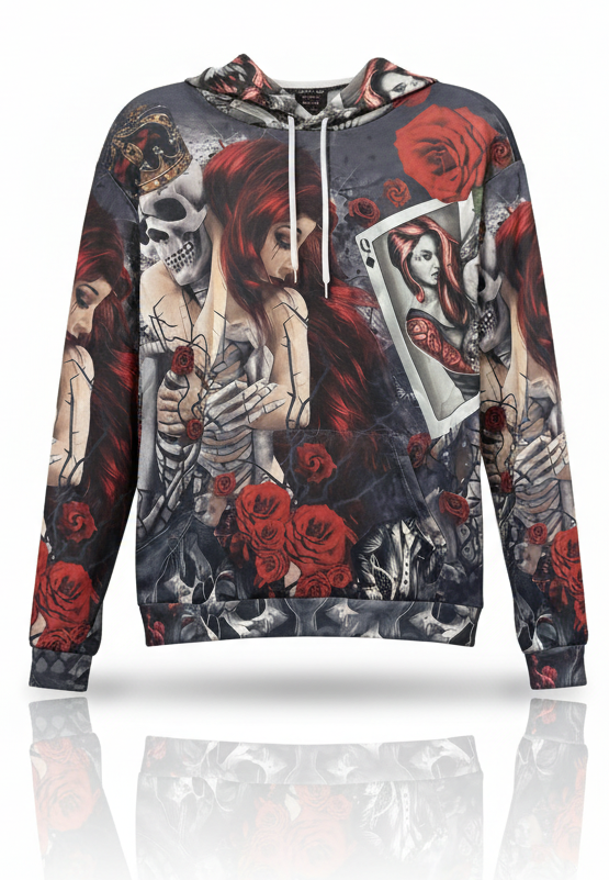 Unisex Graphic Streetwear 3D Hoodie - Dark Romance Skeleton & Roses