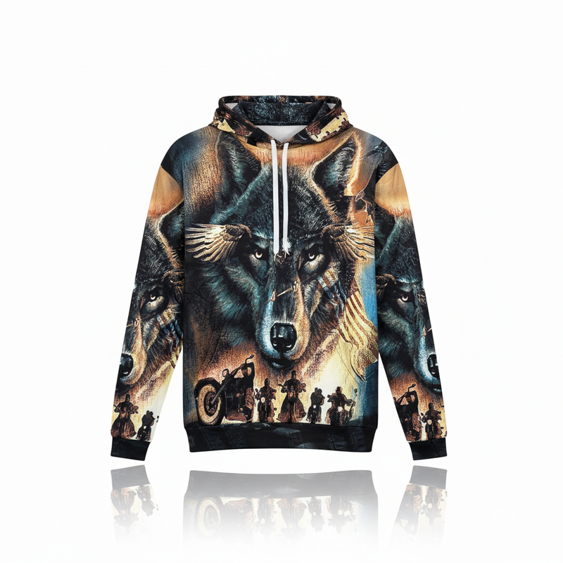 Unisex Graphic Streetwear 3D Hoodie - Guardian Wolf Biker