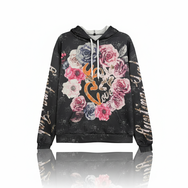 Unisex Graphic Streetwear 3D Hoodie - Floral Love Script