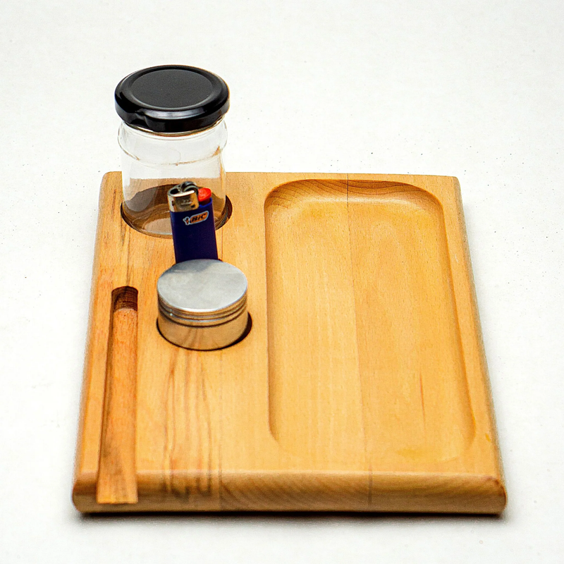 Handcrafted Wood Rolling Tray with Grinder