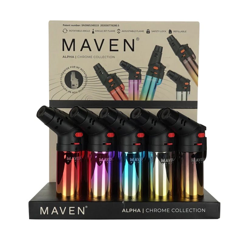 Maven Alpha Chrome Torch Lighters - 15pcs/Display