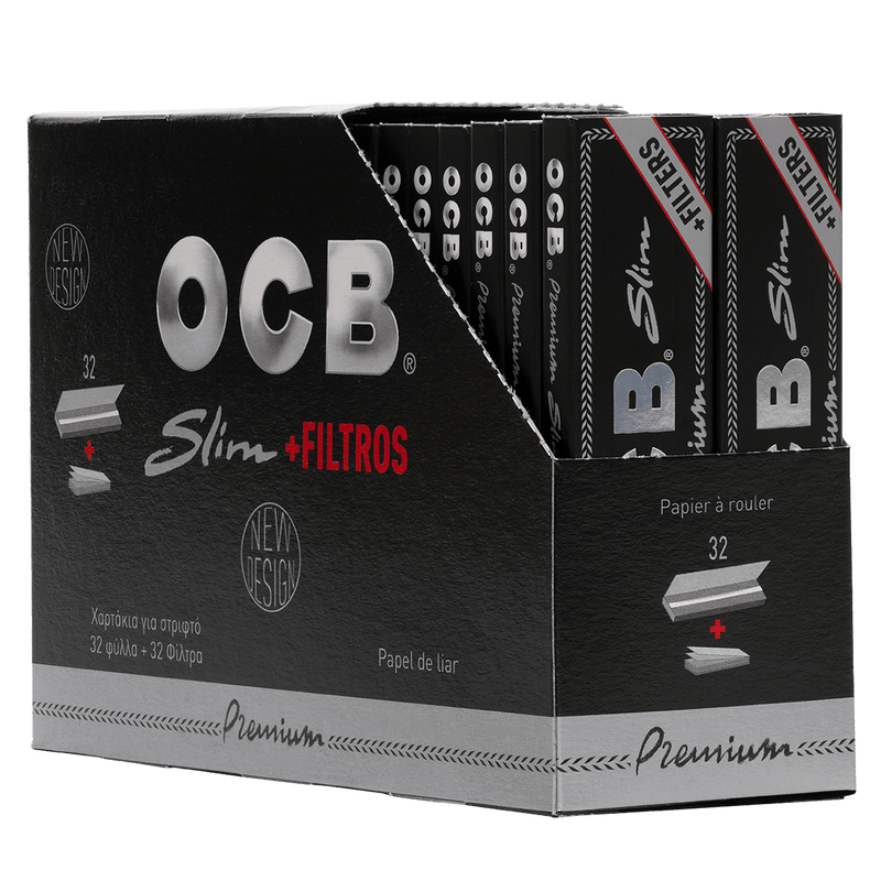 OCB Premium Black KS Rolling Papers Slim + Filters- 32 Packs/ Box