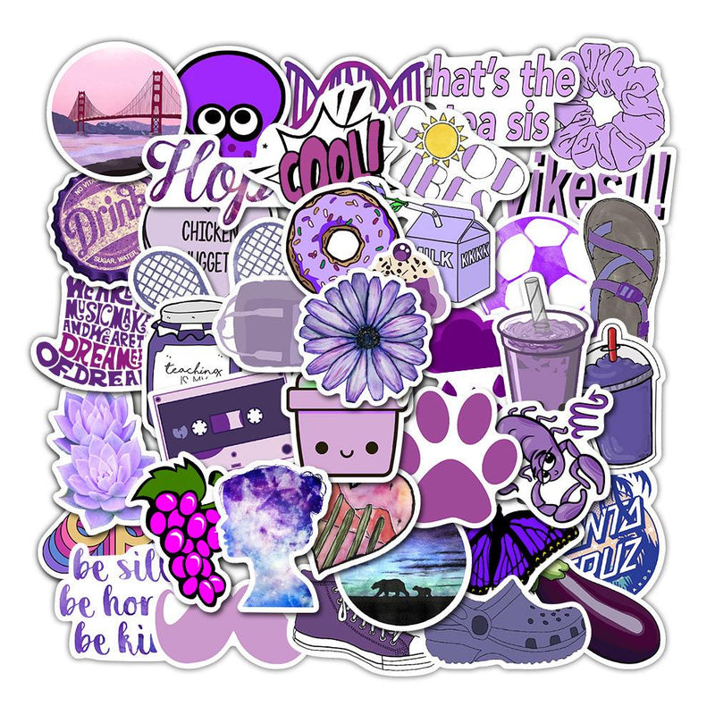 PURPLE or RED Water Proof Stickers - Non-repeating 50pcs/Pack