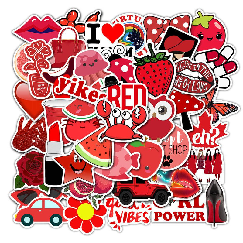 RED Water Proof Stickers - Non-repeating 50pcs/Pack