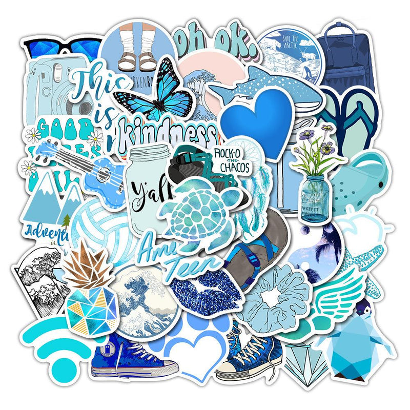 Blue Water Proof Stickers - Non-repeating 50pcs/Pack