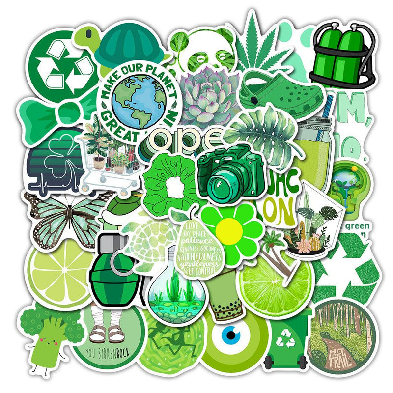 Green Water Proof Stickers - Non-repeating 50pcs/Pack