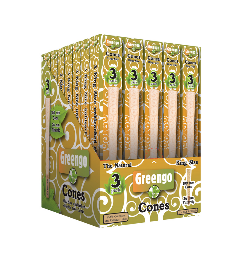 Greengo Unbleached King Size Slim Cones - 35 Packs/Box