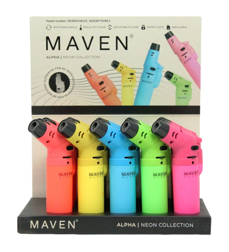 Maven Alpha Neon Torch Lighters - 15pcs/Display
