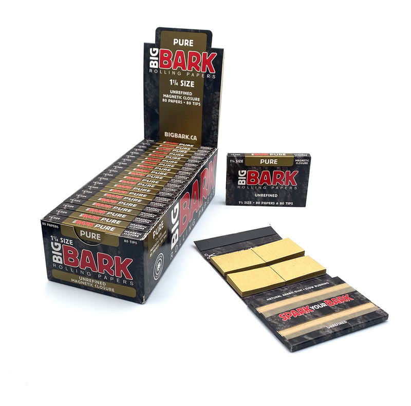 Big Bark 1 1/4 Pure Unrefined Rolling papers with Tips - 20 Packs/Box