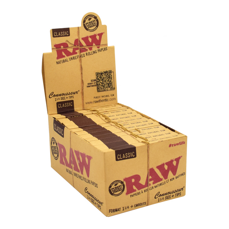 RAW Connoisseur 1 1/4 Rolling Papers w/ Tips - 24 Packs/Box