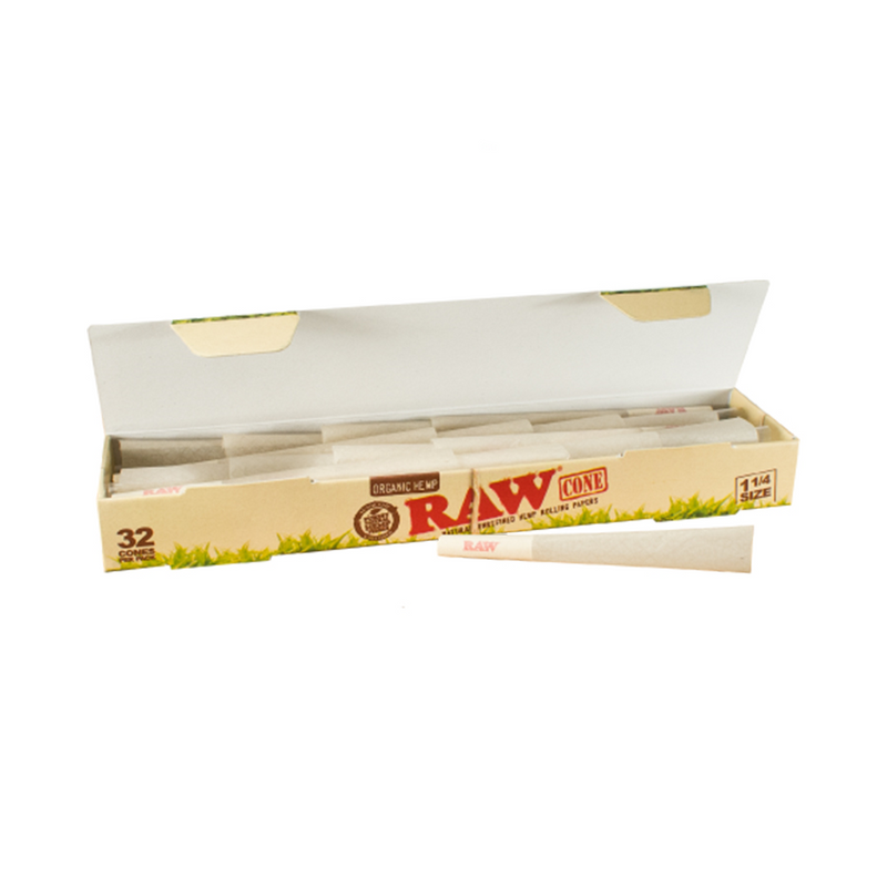 RAW Organic 1 1/4 Pre-Rolled Cones - 32Cones/Pack
